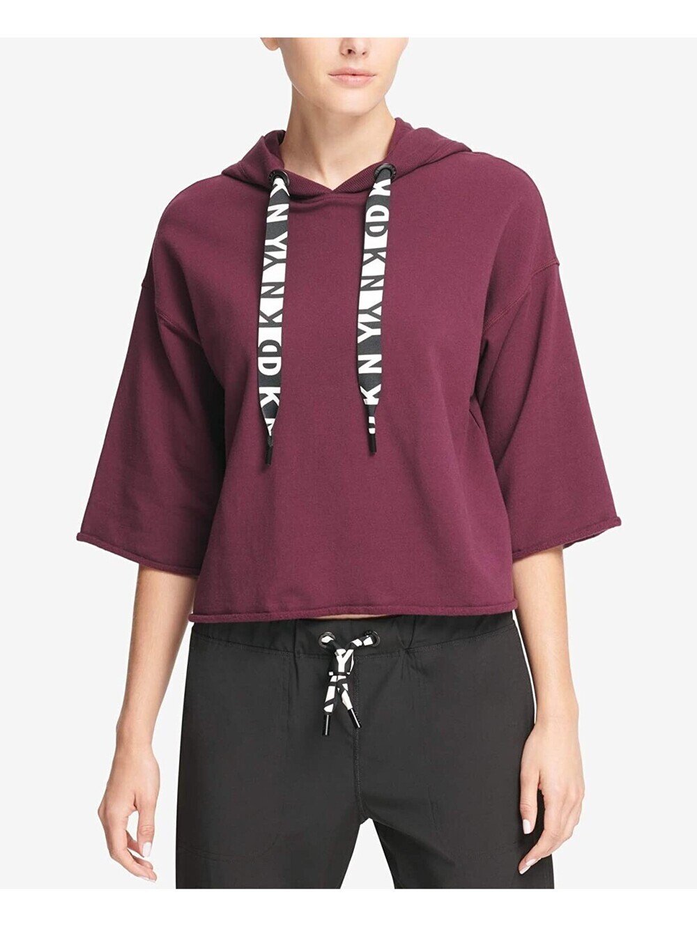 DKNY Womens Sport Cropped Fleece Logo Hoodie Size S